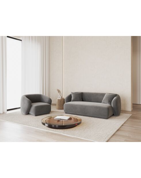 Fauteuil en velours Jane 1 Place Gris - 93x90x74 cm