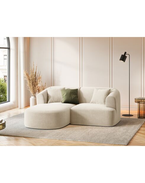 Canapé D'Angle Droit Velours Modulable Talia 3 Places Beige Clair - 180x156x70 cm