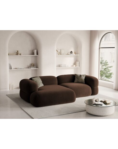 Lony Modular fluwelen hoekbank met rechte hoek, 3-zitsbank, chocolade, 250x147x68 cm