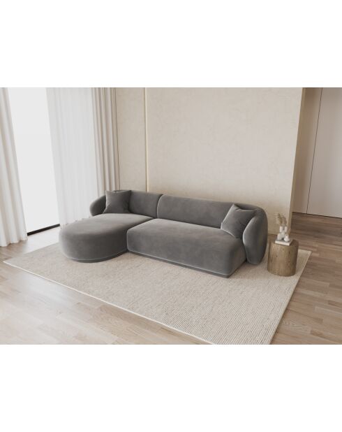 Canapé D'Angle Gauche Velours Jane 4 Places Gris - 260x155x74 cm