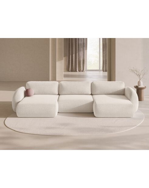 Sofá panorámico reversible convertible con maletero Beige Claro - 362x149x88 cm