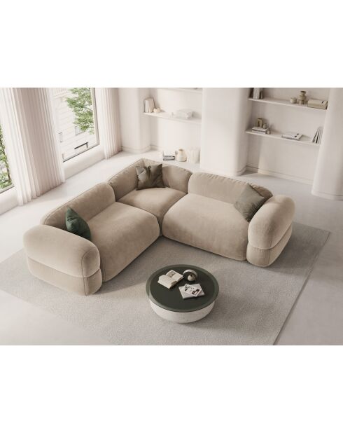 Canapé d'angle modulaire symétrique en velours Lony 5 Places Beige Clair - 250x250x68 cm