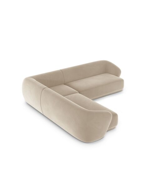 Canapé D'Angle Symétrique En Velours Jane 5 Places Beige - 256x256x74 cm