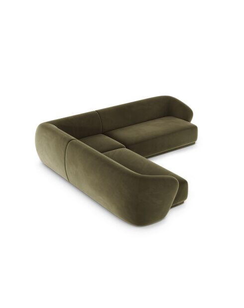 Canapé D'Angle Symétrique En Velours Jane 5 Places Vert - 256x256x74 cm