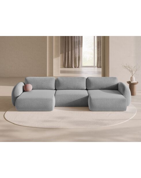 Canapé D'Angle Reversible Avec Coffre De Rangement Gris Clair - 362x149x88 cm