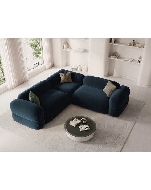 Canapé d'angle modulaire symétrique en velours Lony 5 Places Pétrole Profond - 250x250x68 cm