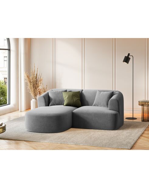 Canapé D'Angle Gauche Velours Modulable Talia 3 Places Gris - 180x156x70 cm