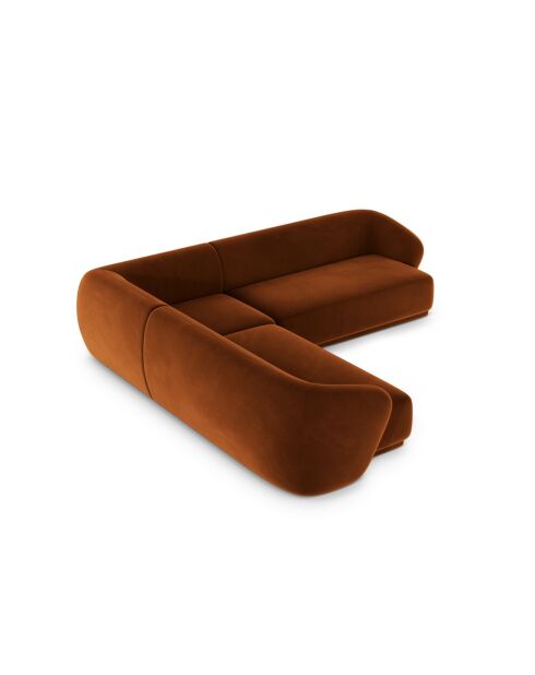 Canapé D'Angle Symétrique En Velours Jane 5 Places Terracotta - 256x256x74 cm