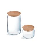 Set van 2 voorraadpotten met houten deksel - 1L + 0,5L