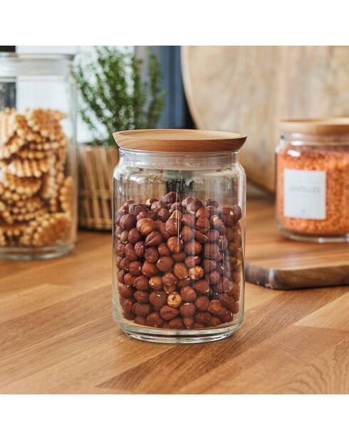 Set van 2 voorraadpotten met houten deksel - 1L + 0,5L