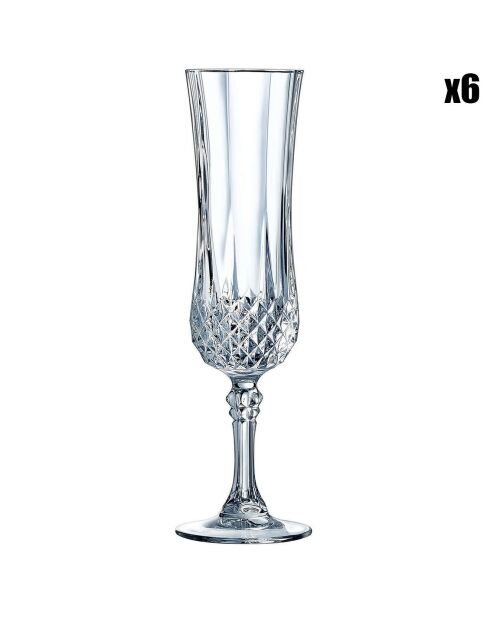 6 ultratransparante champagnefluiten met vintage design - 12cl