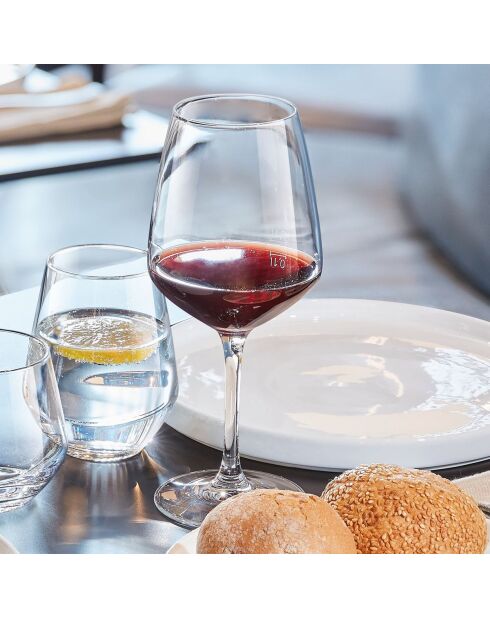 6 transparante glazen met Vinetis-steel - 40 cl