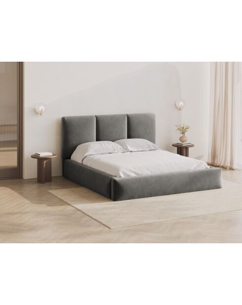 Lit Coffre en Velours avec tête de lit Bona Gris Clair - 220x180x100 cm