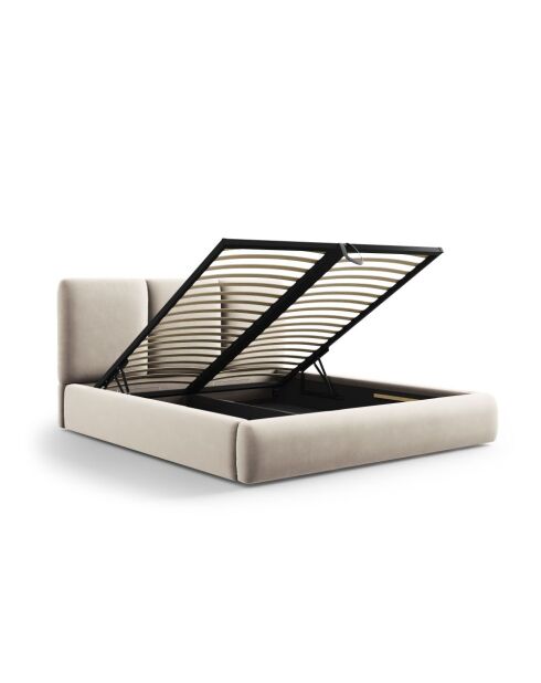 Lit Coffre en Velours avec tête de lit Bona Beige Clair - 220x220x100 cm