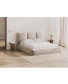 Lit Coffre en Velours avec tête de lit Bona Beige Clair - 220x220x100 cm