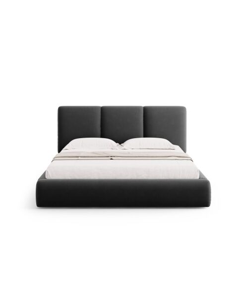 Lit Coffre en Velours avec tête de lit Bona Gris Foncé - 220x160x100 cm