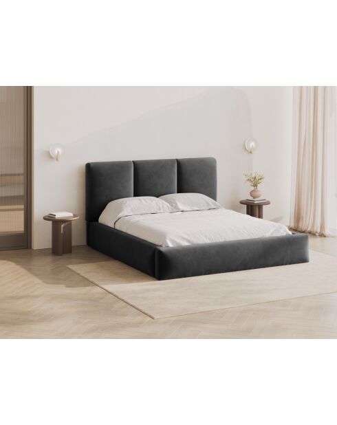 Lit Coffre en Velours avec tête de lit Bona Gris Foncé - 220x160x100 cm