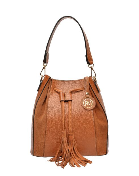 Isabella Cognac leren emmertas - 25x24x12,5 cm