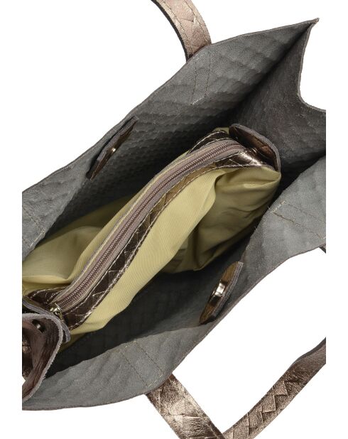 Schultertasche Roxane aus bronzefarbenem Leder - 33x31x9 cm