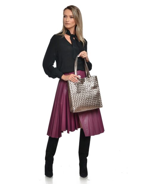 Schultertasche Roxane aus bronzefarbenem Leder - 33x31x9 cm