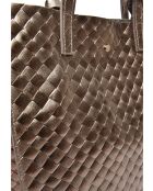 Schultertasche Roxane aus bronzefarbenem Leder - 33x31x9 cm