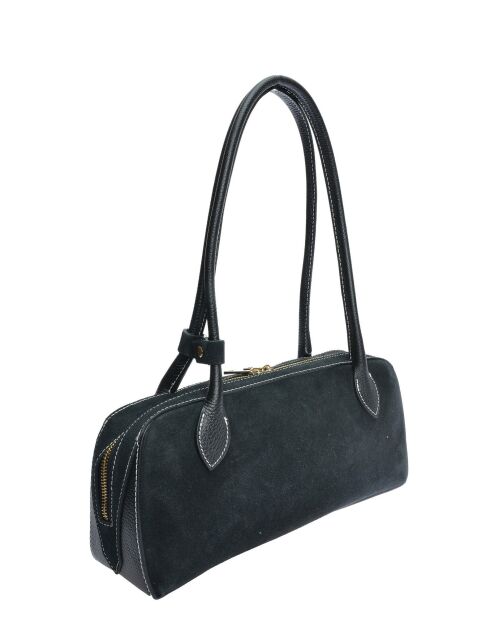 Gloria Schultertasche aus schwarzem Leder, 16 x 33,5 x 9 cm