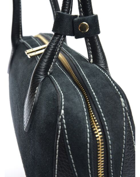 Gloria Schultertasche aus schwarzem Leder, 16 x 33,5 x 9 cm