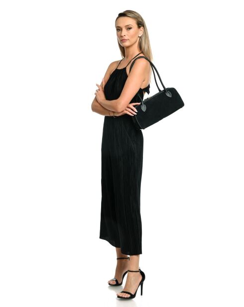 Gloria Schultertasche aus schwarzem Leder, 16 x 33,5 x 9 cm