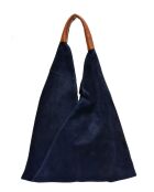 Valentina blauwe fluwelen leren hobotas - 31,5x37x4 cm