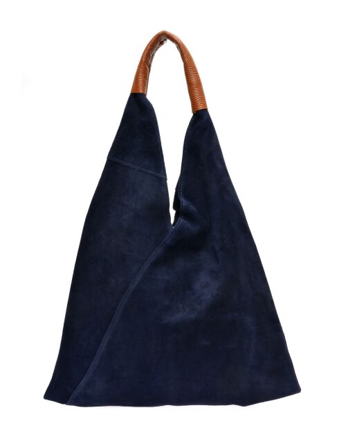 Valentina blauwe fluwelen leren hobotas - 31,5x37x4 cm