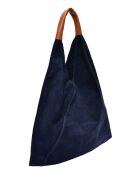 Valentina blauwe fluwelen leren hobotas - 31,5x37x4 cm