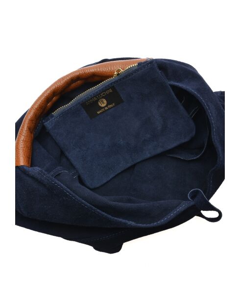 Valentina blauwe fluwelen leren hobotas - 31,5x37x4 cm