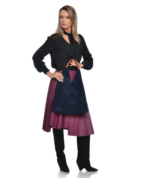 Valentina blauwe fluwelen leren hobotas - 31,5x37x4 cm