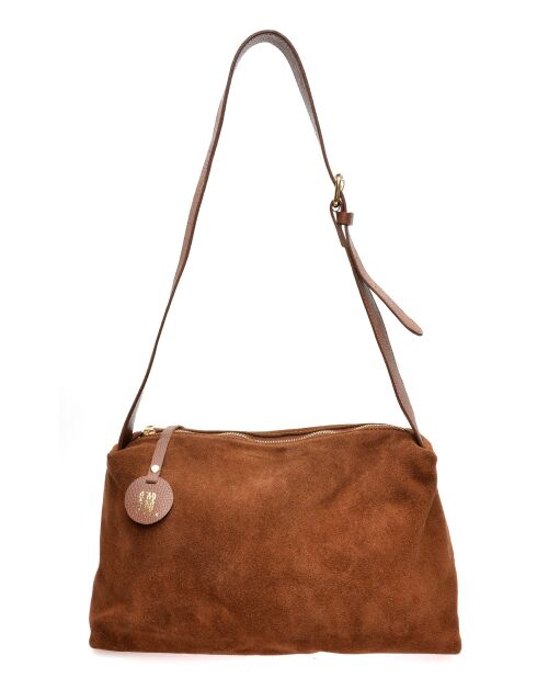 Sofia bruine fluwelen leren schoudertas - 22x35x14 cm