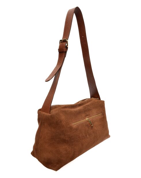 Sofia bruine fluwelen leren schoudertas - 22x35x14 cm