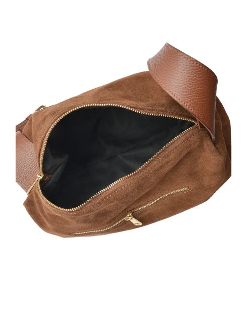 Sofia bruine fluwelen leren schoudertas - 22x35x14 cm