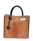 Cyrah Cognac Handtasche aus Veloursleder, 28,5 x 29,5 x 12 cm
