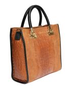 Cyrah Cognac Handtasche aus Veloursleder, 28,5 x 29,5 x 12 cm