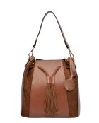 Isabella Braune Beuteltasche aus Leder, 25 x 24 x 12,5 cm