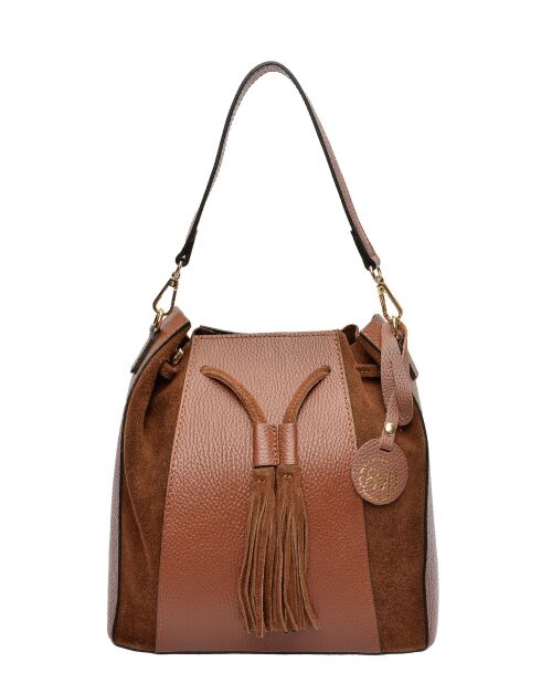 Isabella Braune Beuteltasche aus Leder, 25 x 24 x 12,5 cm