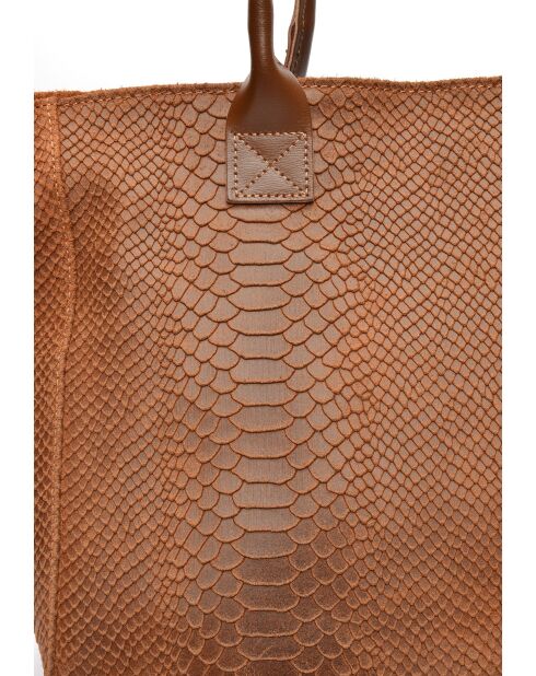 Aurora Croco Tragetasche aus braunem Leder, 28 x 36 x 16 cm