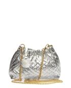 Schultertasche Anita aus silberfarbenem Leder - 14x22x6 cm