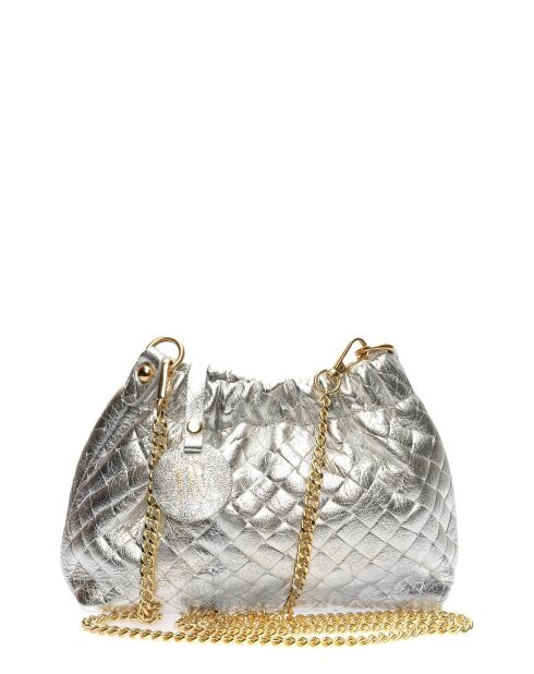 Anita zilveren leren schoudertas - 14x22x6 cm