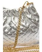 Schultertasche Anita aus silberfarbenem Leder - 14x22x6 cm