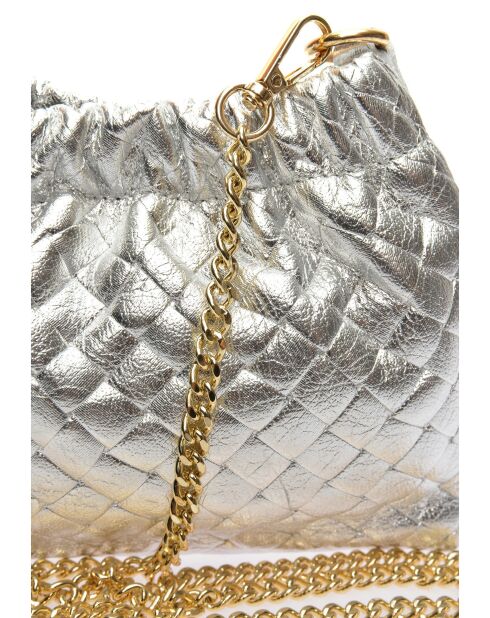 Anita zilveren leren schoudertas - 14x22x6 cm