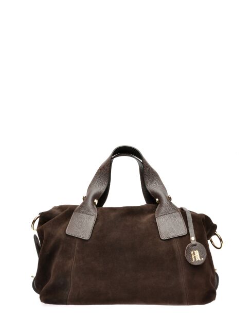 Alessia fluwelen leren handtas donkerbruin - 28x42x15,5 cm