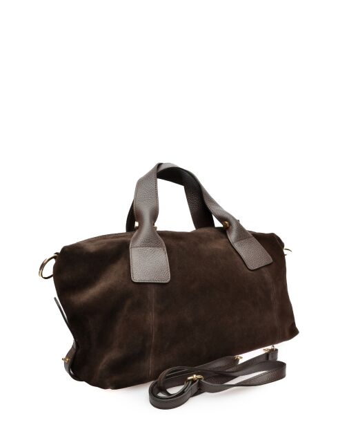 Alessia fluwelen leren handtas donkerbruin - 28x42x15,5 cm