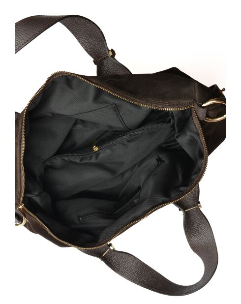 Alessia fluwelen leren handtas donkerbruin - 28x42x15,5 cm