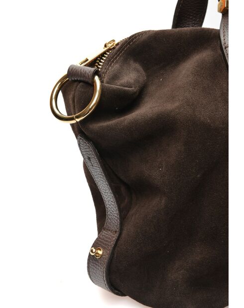 Alessia fluwelen leren handtas donkerbruin - 28x42x15,5 cm