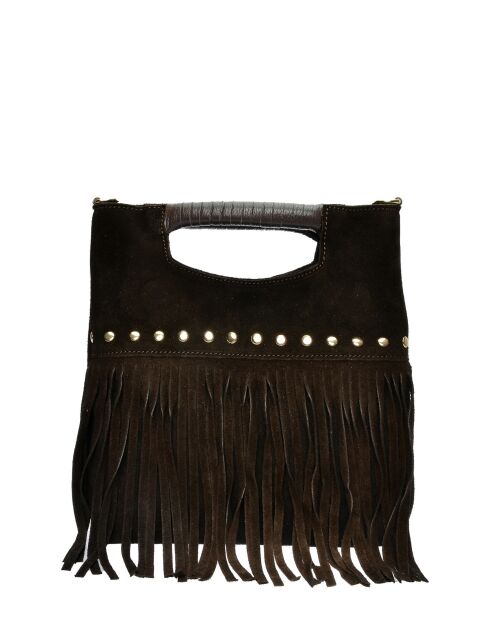 Eleonora donkerbruine fluwelen leren handtas - 24,5x27,5x7 cm